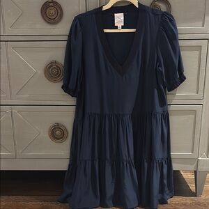 Cinq a Sept Navy V-Neck Tiered Dress
